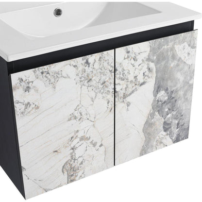 24" Floating Wall-Mounted Bathroom Vanity With Ceramics Sink & Soft-Close Cabinet Door, KD-Package