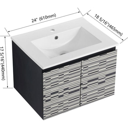 24" Floating Wall-Mounted Bathroom Vanity With Ceramics Sink & Soft-Close Cabinet Door, KD-Package