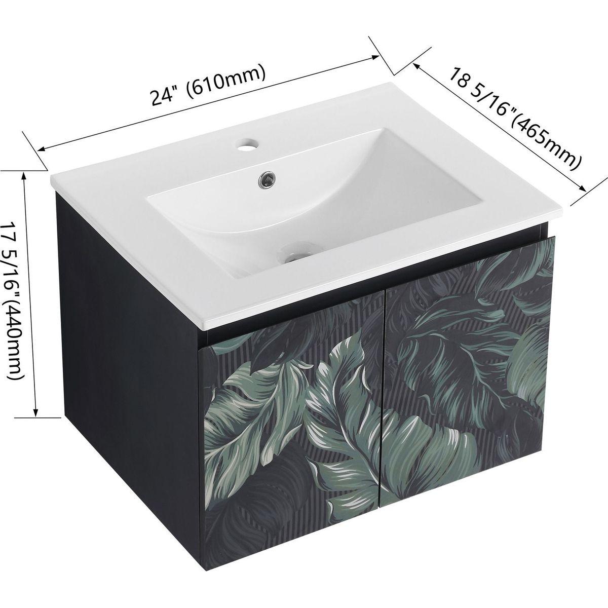 24" Floating Wall-Mounted Bathroom Vanity With Ceramics Sink & Soft-Close Cabinet Door, KD-Package