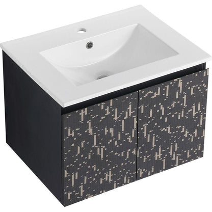 24" Floating Wall-Mounted Bathroom Vanity With Ceramics Sink & Soft-Close Cabinet Door, KD-Package