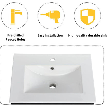 24" Floating Wall-Mounted Bathroom Vanity With Ceramics Sink & Soft-Close Cabinet Door, KD-Package