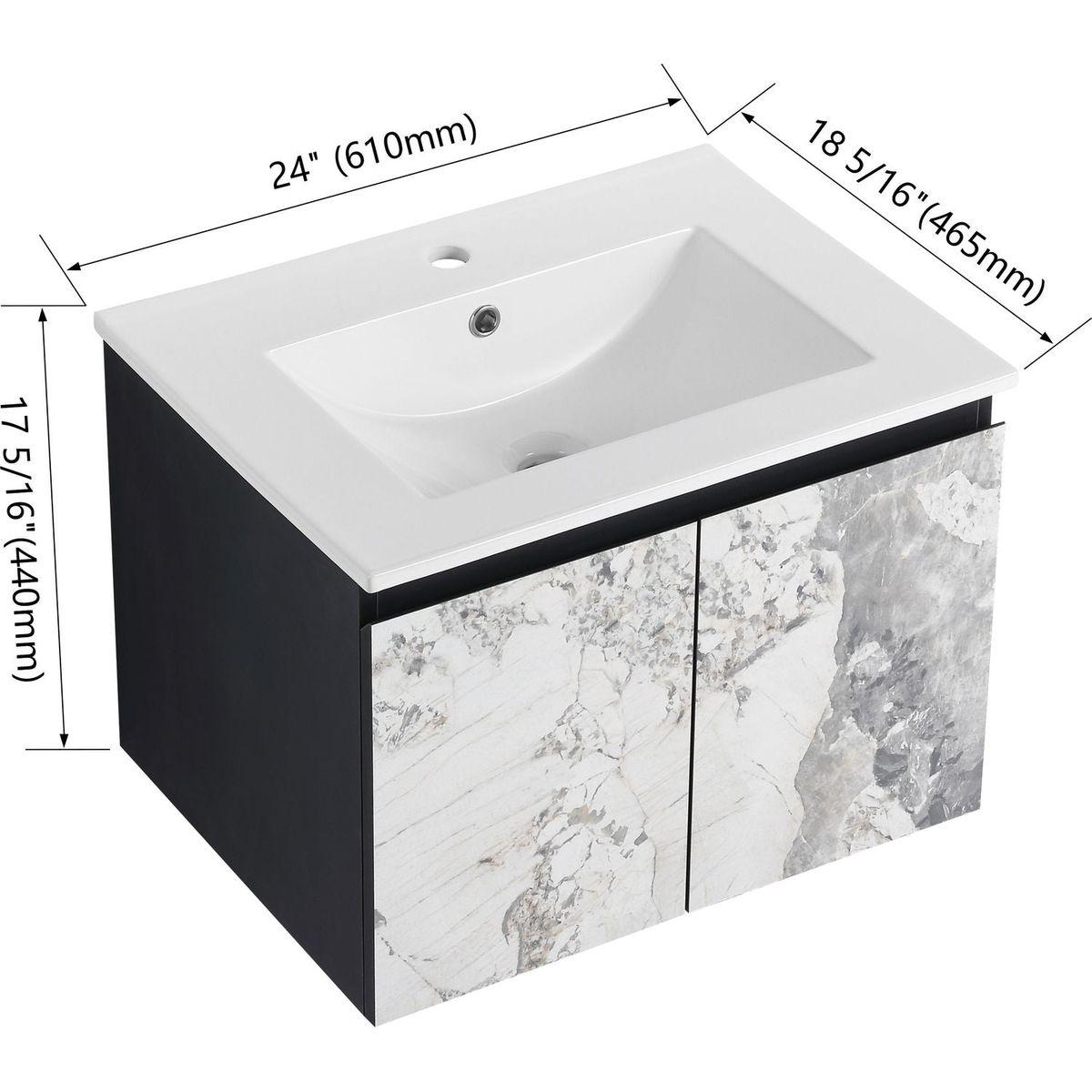 24" Floating Wall-Mounted Bathroom Vanity With Ceramics Sink & Soft-Close Cabinet Door, KD-Package