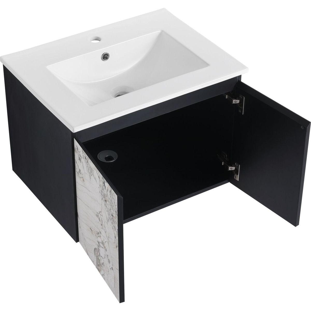 24" Floating Wall-Mounted Bathroom Vanity With Ceramics Sink & Soft-Close Cabinet Door, KD-Package