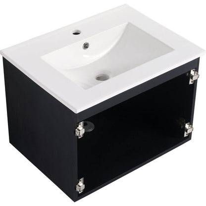 24" Floating Wall-Mounted Bathroom Vanity With Ceramics Sink & Soft-Close Cabinet Door, KD-Package