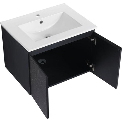 24" Floating Wall-Mounted Bathroom Vanity With Ceramics Sink & Soft-Close Cabinet Door, KD-Package