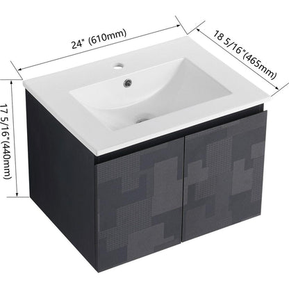 24" Floating Wall-Mounted Bathroom Vanity With Ceramics Sink & Soft-Close Cabinet Door, KD-Package