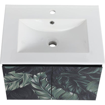 24" Floating Wall-Mounted Bathroom Vanity With Ceramics Sink & Soft-Close Cabinet Door, KD-Package