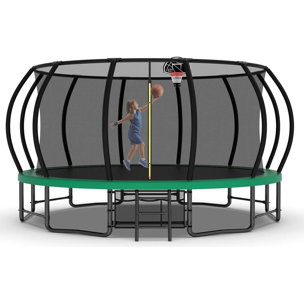 16FT Outdoor Trampoline for Kids and Adults, Pumpkin Trampolines with Curved Poles,Heavy Duty Trampoline Anti-Rust Coating ASTM Approval