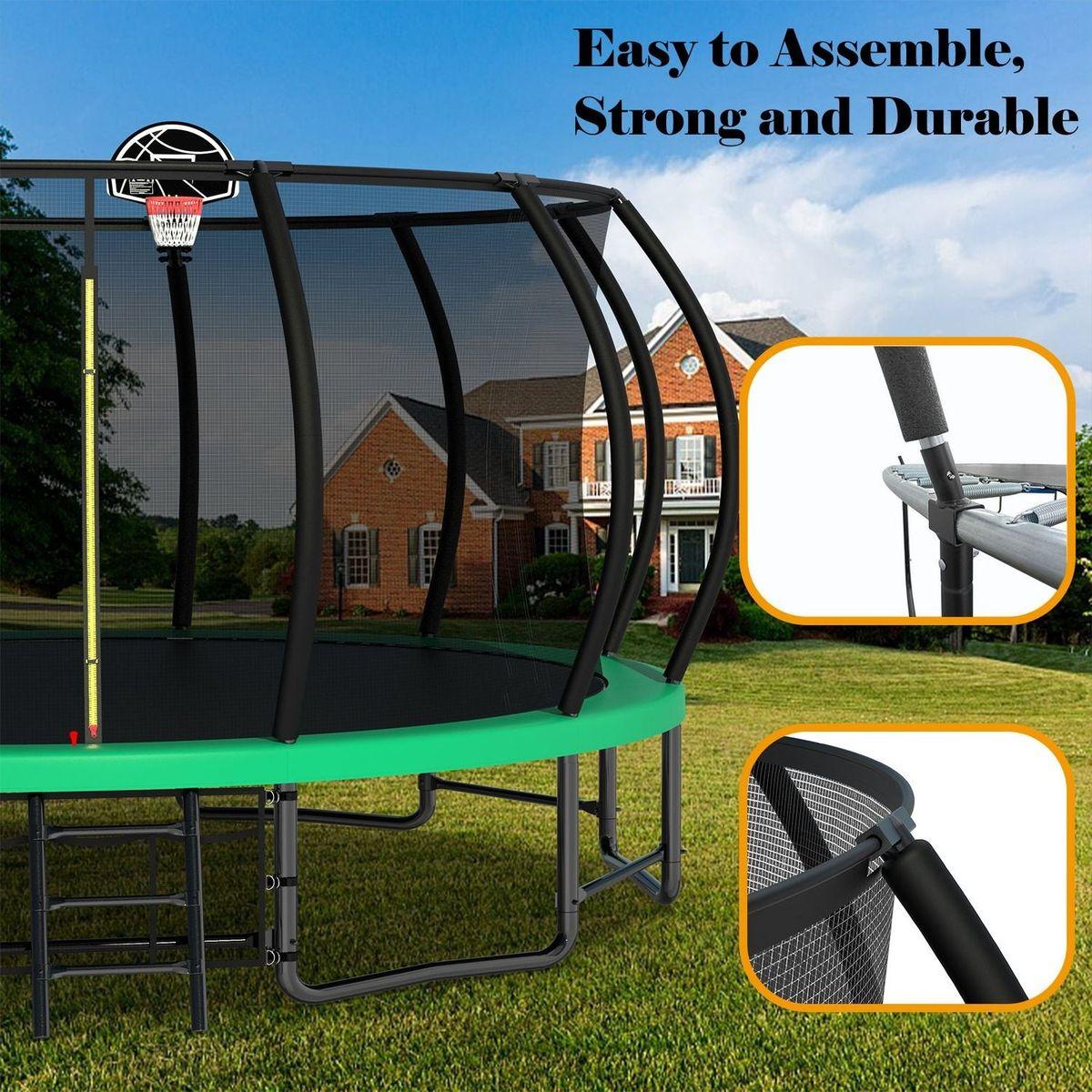 16FT Outdoor Trampoline for Kids and Adults, Pumpkin Trampolines with Curved Poles,Heavy Duty Trampoline Anti-Rust Coating ASTM Approval