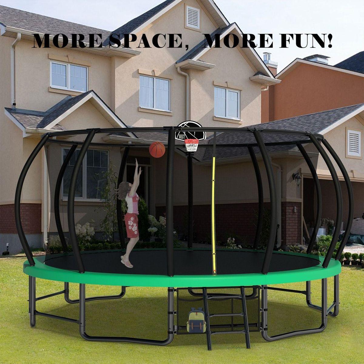 16FT Outdoor Trampoline for Kids and Adults, Pumpkin Trampolines with Curved Poles,Heavy Duty Trampoline Anti-Rust Coating ASTM Approval