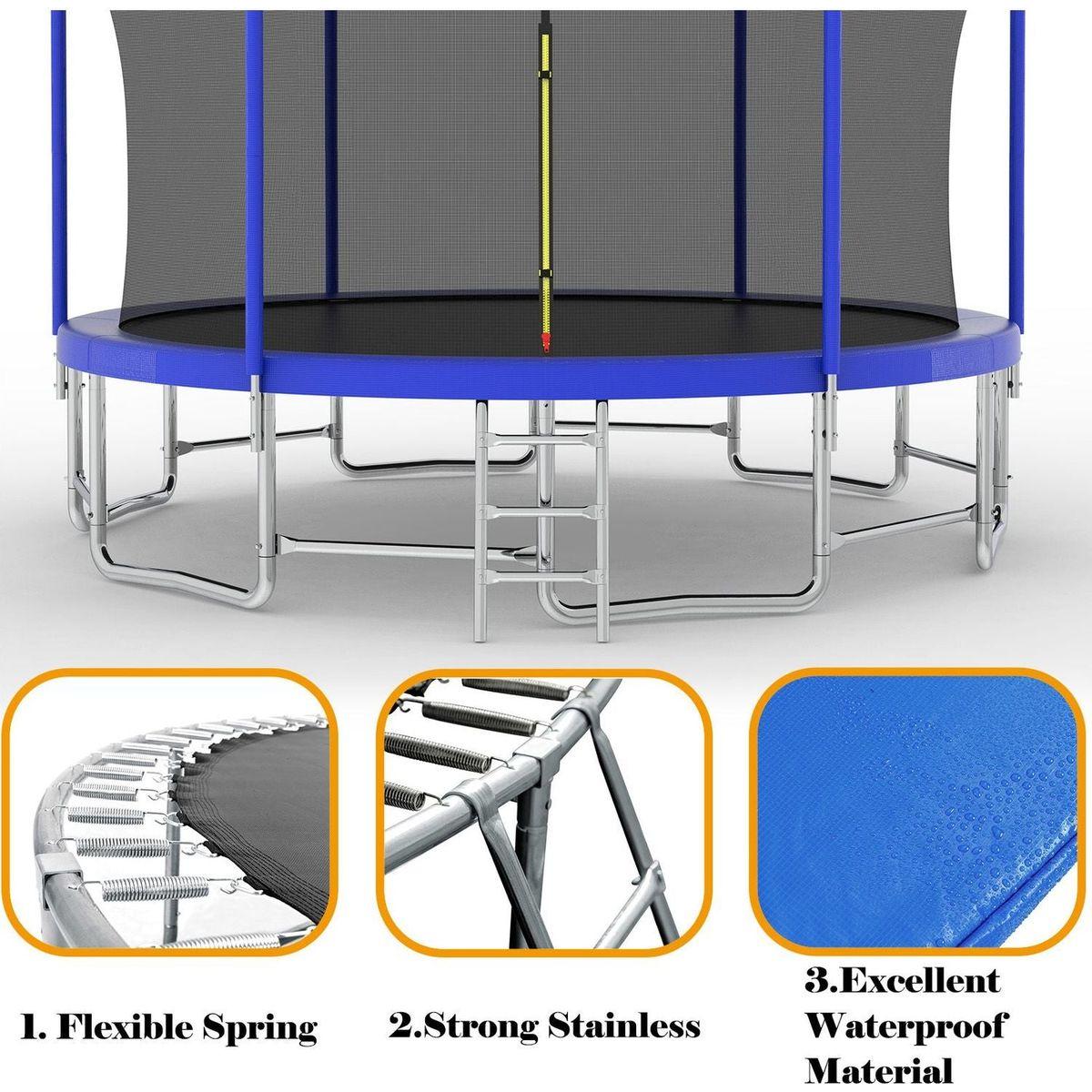 16FT Trampoline with Balance Bar & Basketball Hoop&Ball, ASTM Approved Reinforced Type Outdoor Trampoline with Enclosure Net