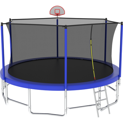 16FT Trampoline with Balance Bar & Basketball Hoop&Ball, ASTM Approved Reinforced Type Outdoor Trampoline with Enclosure Net