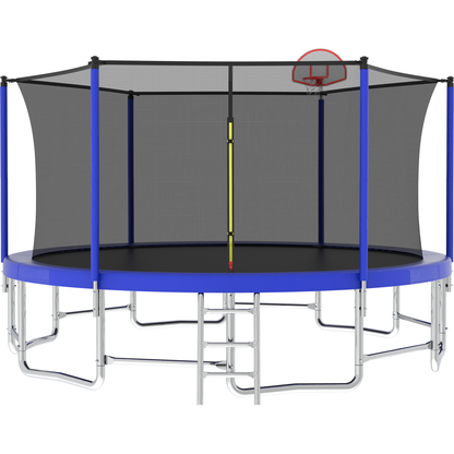 16FT Trampoline with Balance Bar & Basketball Hoop&Ball, ASTM Approved Reinforced Type Outdoor Trampoline with Enclosure Net