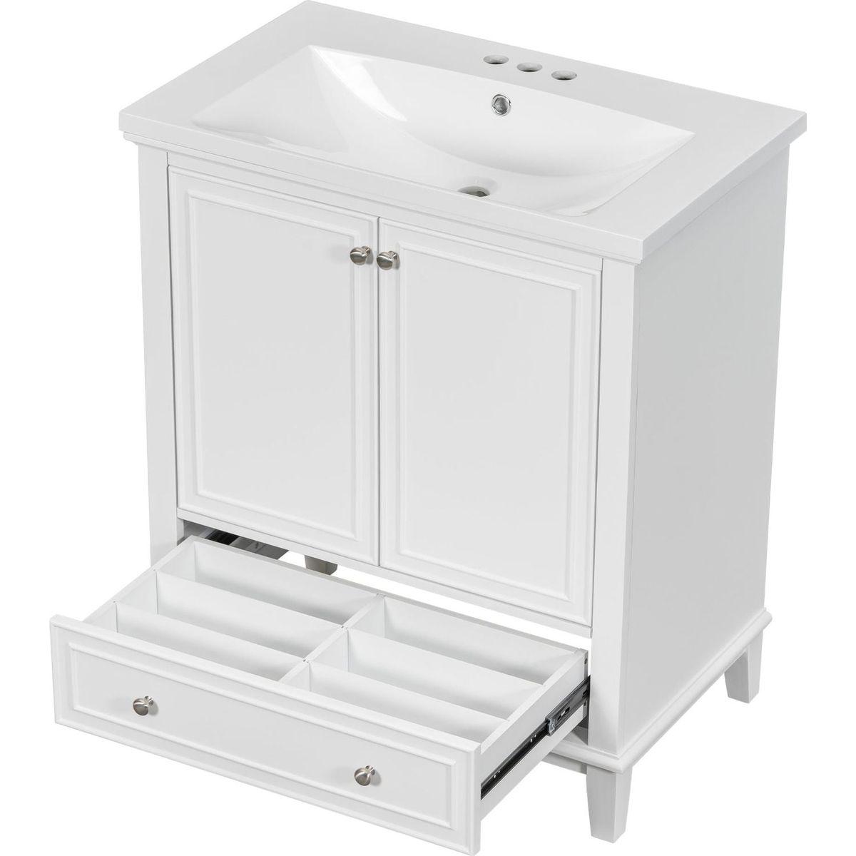 30" Bathroom Vanity with Sink Combo, Multi-functional Bathroom Cabinet with Doors and Drawer, Solid Frame and MDF Board, White