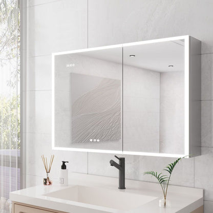 Bathroom Medicine Cabinet with Lights, 36x24 Inch LED Medicine Cabinet with Mirror, Double Door Lighted Medicine Cabinet with Defogger, Dimmer, Clock & Temp Display, 2 Outlets & USB Ports