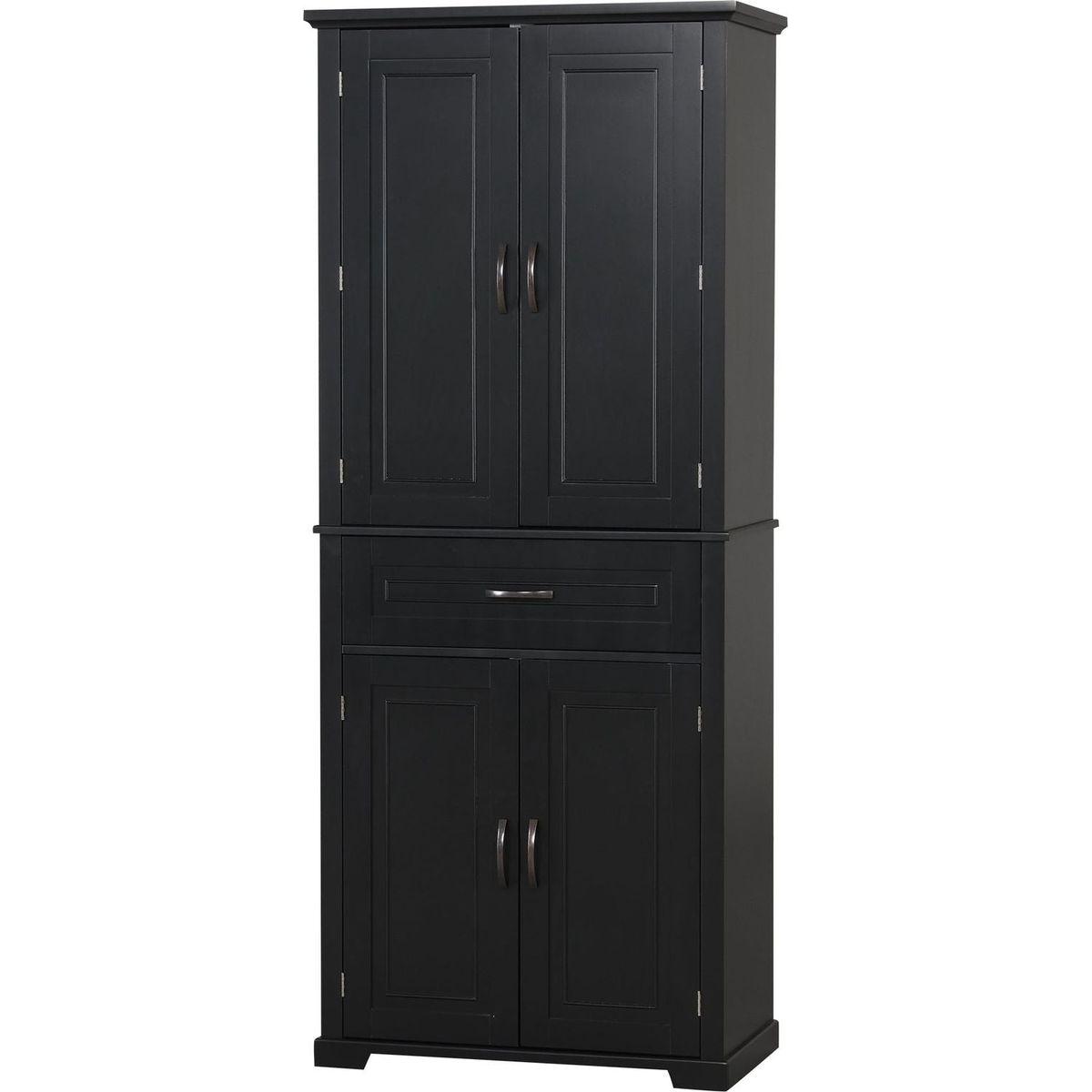 Bathroom Storage Cabinet with Doors and Drawer, Multiple Storage Space, Adjustable Shelf, Black