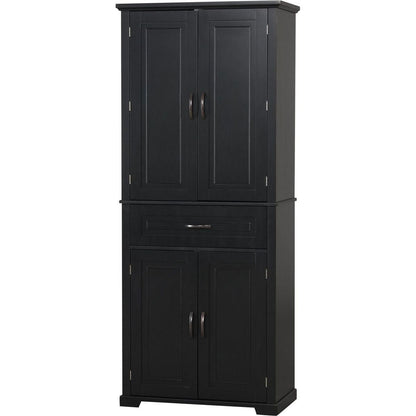 Bathroom Storage Cabinet with Doors and Drawer, Multiple Storage Space, Adjustable Shelf, Black
