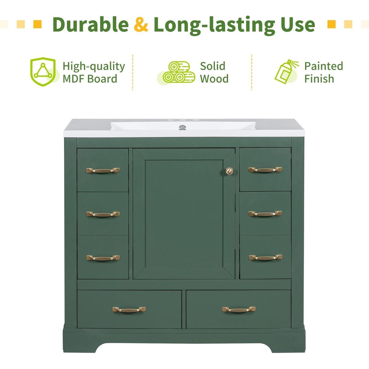 36" Bathroom Vanity with Sink Combo, Six Drawers, Multi-Functional Drawer Divider, Adjustable Shelf, Green