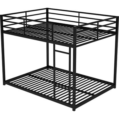 Full over Full Metal Bunk Bed, Low Bunk Bed with Ladder, Black