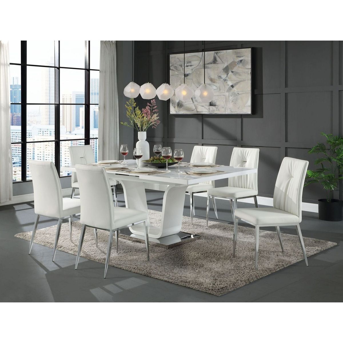 Kamaile Side Chair (Set-2), Beige Synthetic Leather & Chrome Finish