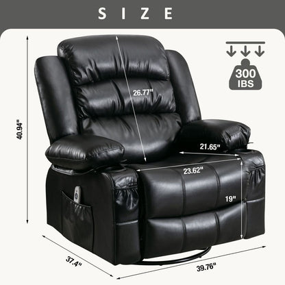 Massage Swivel Rocker Recliner Chair with Vibration Massage and Heat Ergonomic Lounge Chair for Living Room with Rocking Function and Side Pocket 2 Cup Holders USB Charge Port, black.