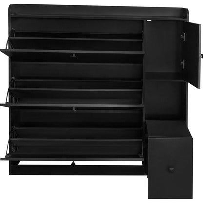 Versatile Shoe Cabinet with 3 Flip Drawers, Maximum Storage Entryway Organizer with Drawer, Free Standing Shoe Rack with Pull-down Seat for Hallway, Black