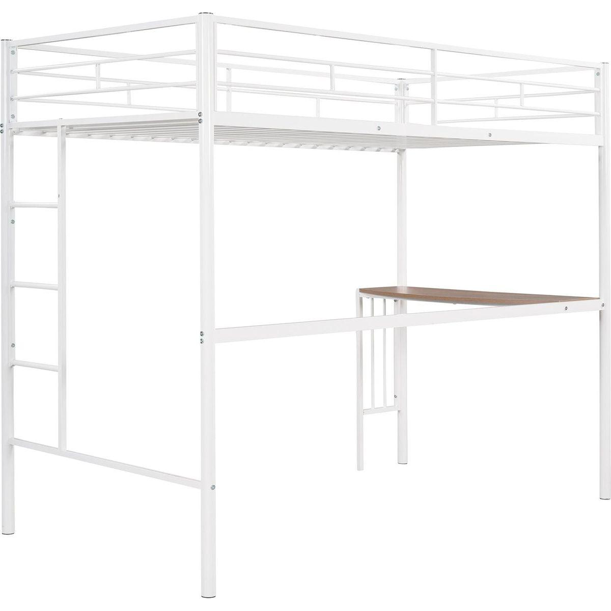 Twin Metal Bunk Bed with Desk, Ladder and Guardrails, Loft Bed for Bedroom, White