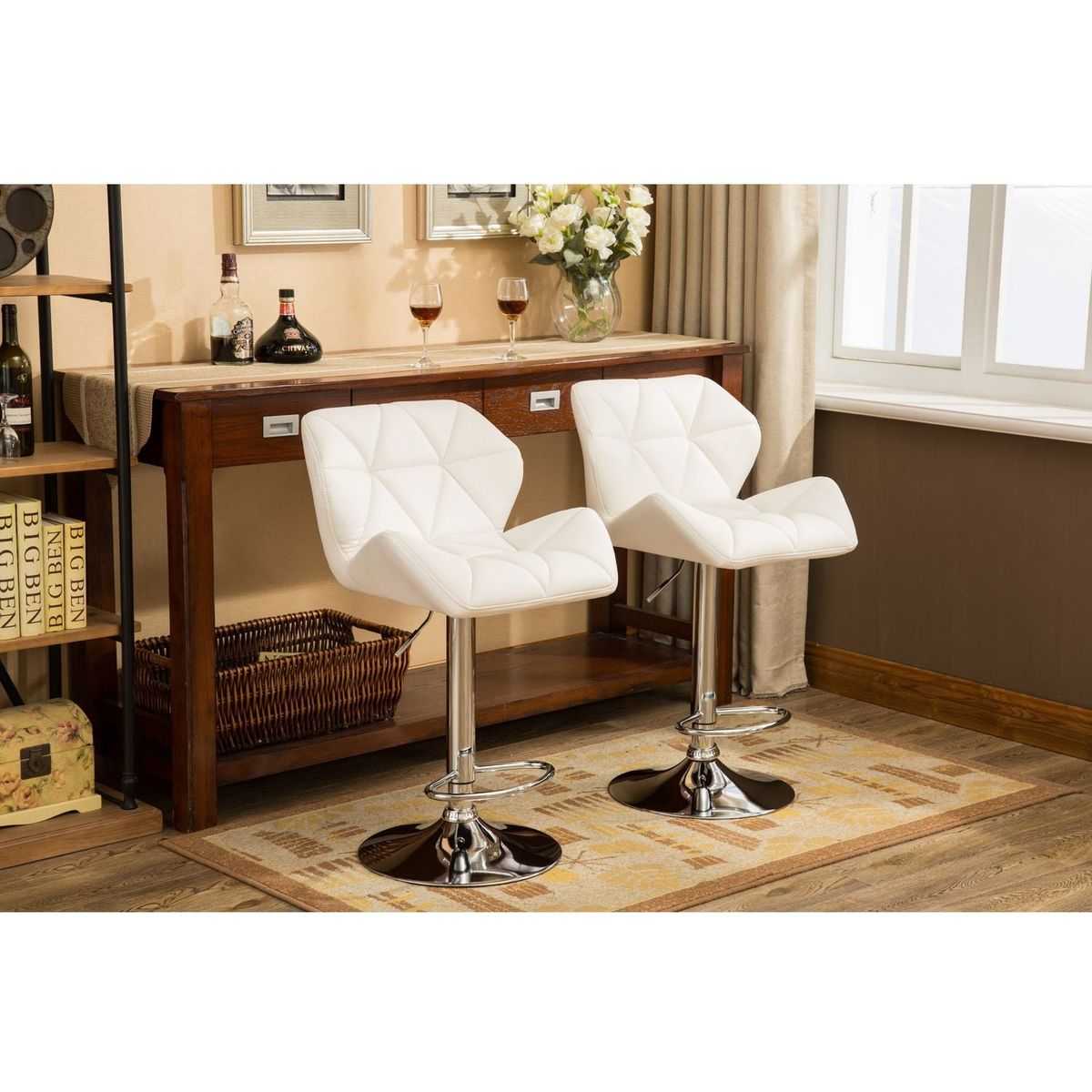 Glasgow Contemporary Tufted Adjustable Height Hidraulic Bar Stools, Set of 2, White
