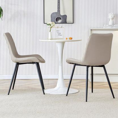 Light gray artificial leather backrest cushion dining chair, black metal legs, curved widened cushion design for more comfort, suitable for restaurants, kitchens, bedrooms, offices.(6 chairs) 0502