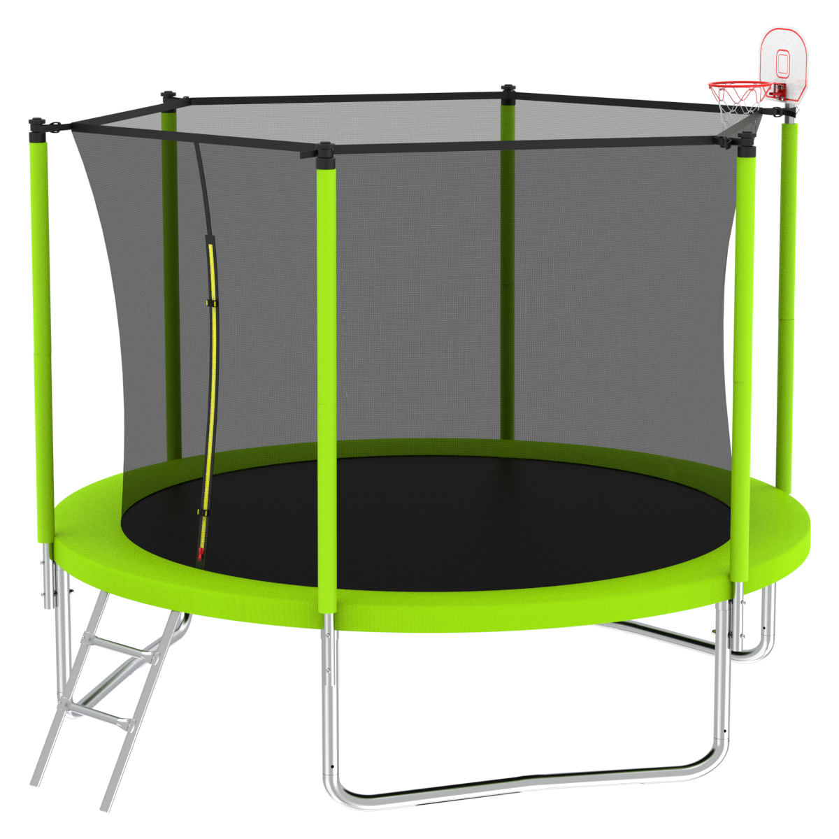 10FT Trampoline for Kids, Basketball Hoop and Ladder, Outdoor Kids Trampoline with Safety Enclosure,Fast Assembly for Backyard Fun,ASTM Approved