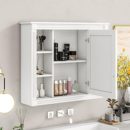 35" x 28" Wall Mounted Bathroom Storage Cabinet, Medicine Cabinet, Modern Bathroom Wall Cabinet with Mirror, Mirror Cabinet with 6 Open Shelves (Not Include Bathroom Vanity)