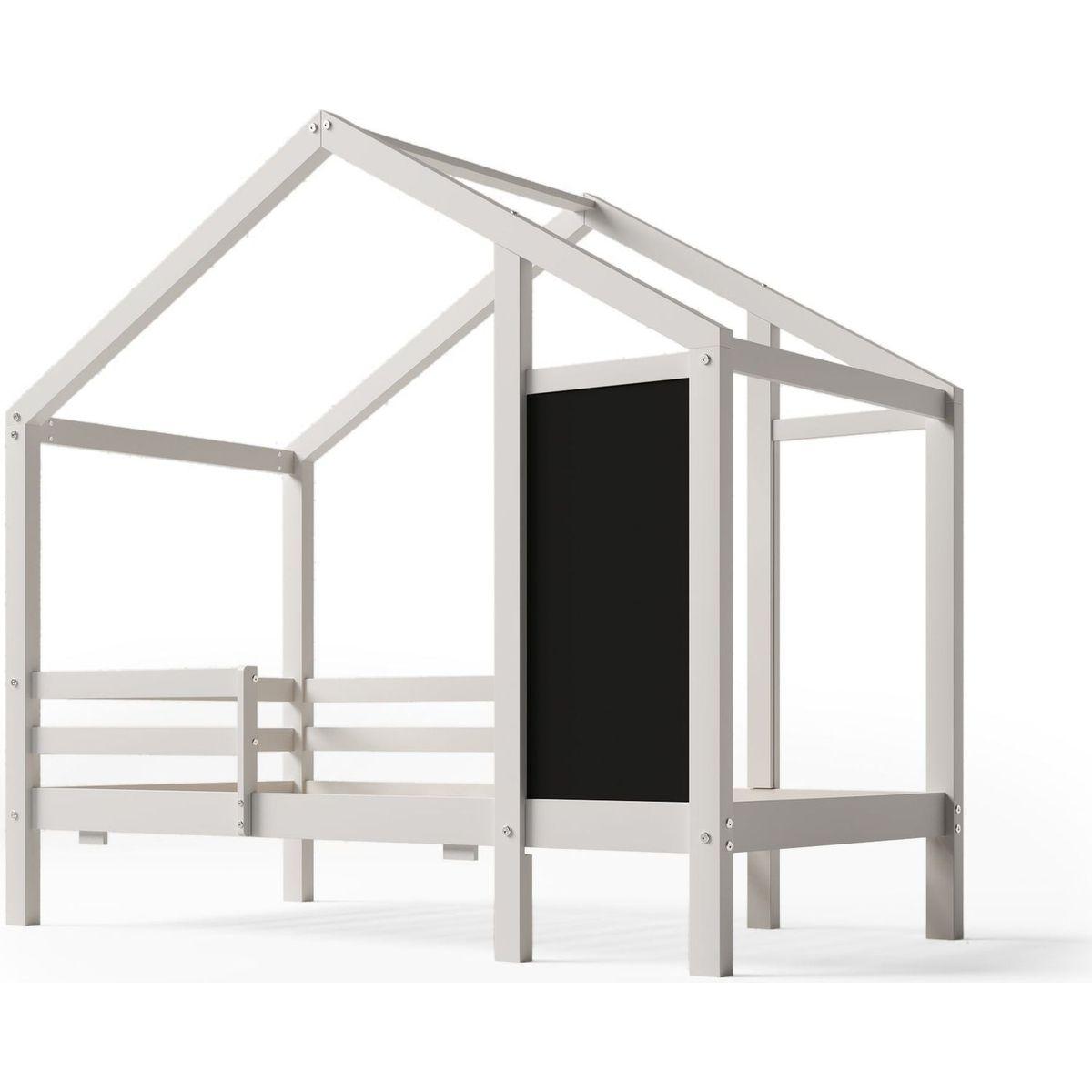Twin House Bed with Blackboard and Drawers, Two assembly options, White