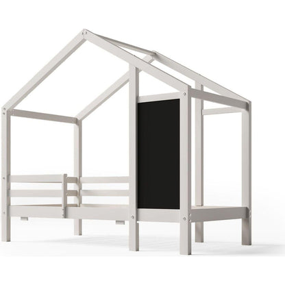 Twin House Bed with Blackboard and Drawers, Two assembly options, White