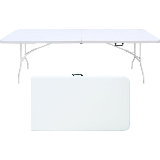 8ft Folding Table, Portable Plastic Table for Camping, Picnics, Parties, High Load Bearing Foldable Table White