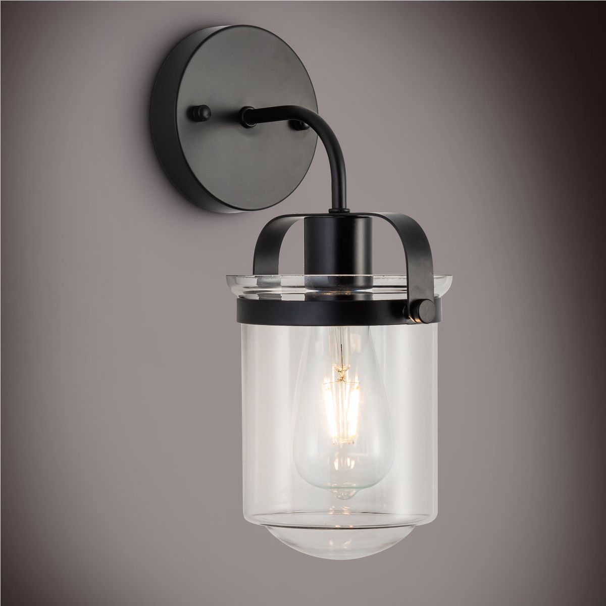 1-Light Wall Lamp with Clear Glass Shade, Modern Wall Sconce, Industrial Indoor Wall Light Fixture for Bathroom Living Room Bedroom Over Kitchen Sink, E26 Socket, Bulbs Not Included