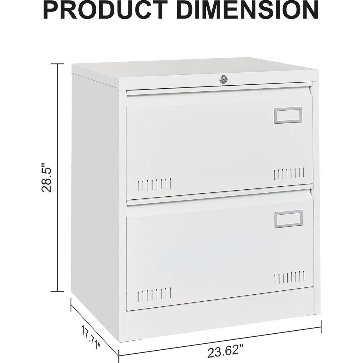 Filing Cabinet Lateral File Cabinet 2 Drawer, White Filing Cabinets with Lock, Locking Metal File Cabinets Three Drawer Office Cabinet for Legal/Letter/A4/F4 Home Offic