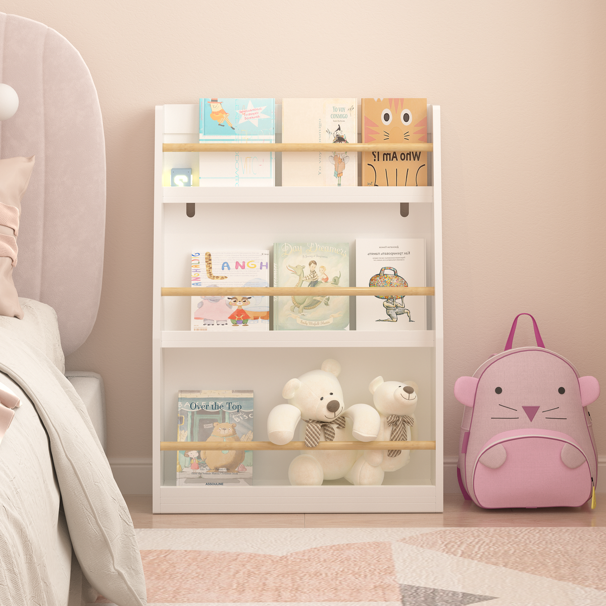 3 Tier Kids Book Shelf,Kids Book Rack, Helps Keep Bedrooms, Playrooms, and Classrooms Organized,White - Streamdale Furniture
