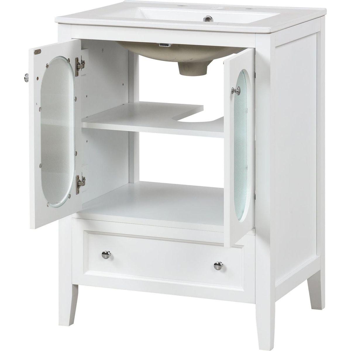 24" Bathroom Vanity with Sink, Bathroom Vanity Cabinet with One Drawer and Doors, Adjustable Shelf, Solid Wood and MDF, White