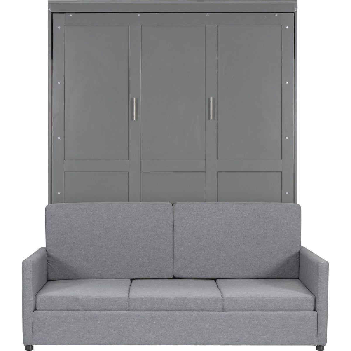 Queen Size Murphy Bed Wall Bed with Cushion,Gray