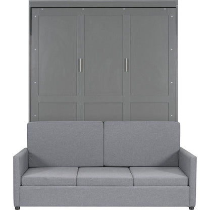 Queen Size Murphy Bed Wall Bed with Cushion,Gray