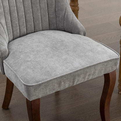 Rayon Cloth Flocking Linen Dining Chairs Channel Kitchen Dinner Chair Comfy Fabric Upholstered Accent Chair for Dining Room with Curved Solid Wood Legs,Set of 2 (Gray)