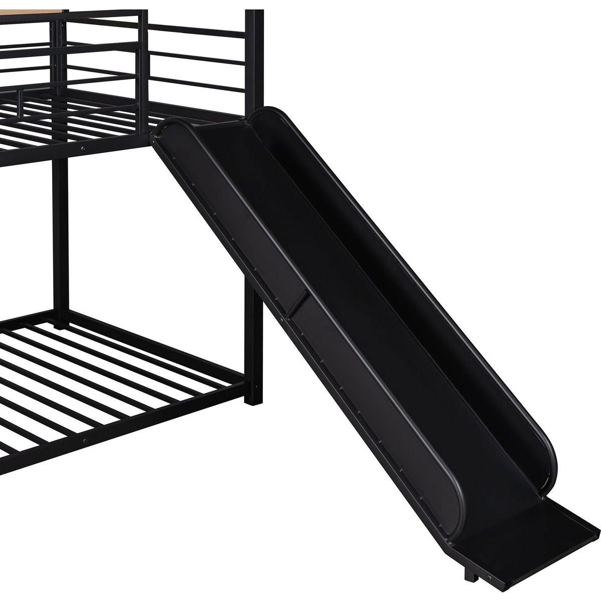 Twin Over Twin Metal Bunk Bed, Metal Housebed With Slide,Three Colors Available.(Black with Black Slide)