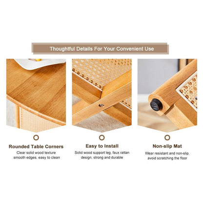 Chinese countryside retro solid wood round table, simple modern imitation rattan table, wooden table, desk. Suitable for dining room, living room, office