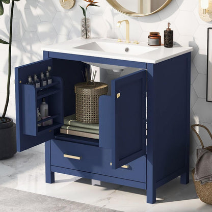 30" Blue Bathroom Vanity with Single Sink, Combo Cabinet Undermount Sink, Bathroom Storage Cabinet with 2 Doors and a Drawer, Soft Closing, Multifunctional Storage, Solid Wood Frame