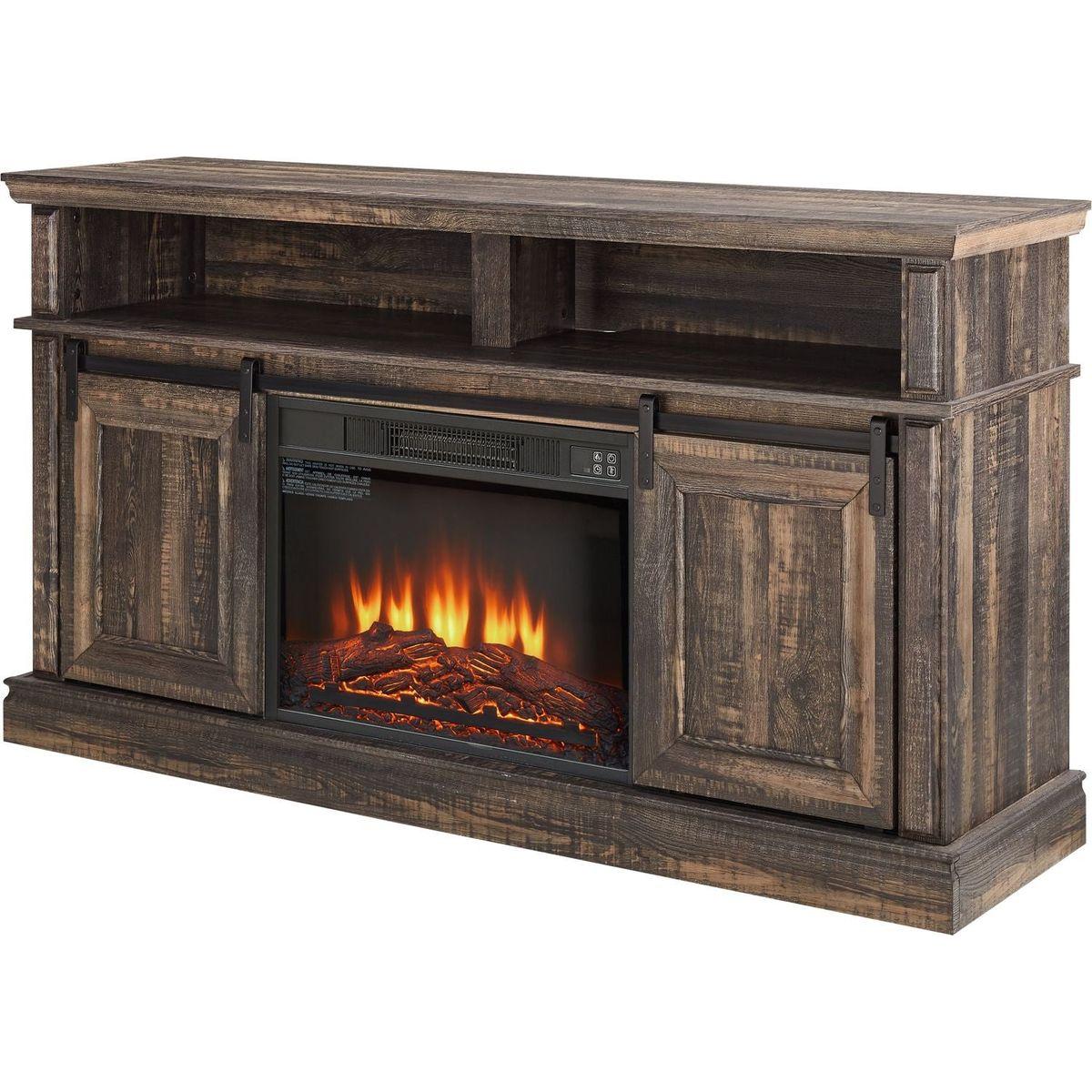 Modern Entertainment Console TV Stand with 23" Fireplace Insert, Multipurpose Sliding Door TV Cabinet Large Storage Space, 58.11"Wx15.79"Dx32.36"H Antique brown