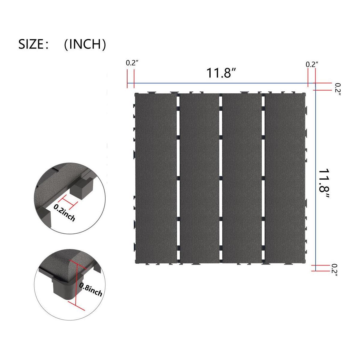 Plastic Interlocking Deck Tiles,44 Pack Patio Deck Tiles,12"x12" Square Waterproof Outdoor All Weather Use, Patio Decking Tiles for Poolside Balcony Backyard, Grey