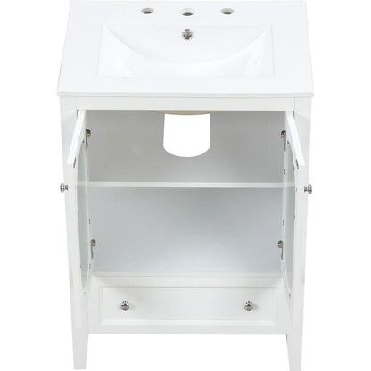 24" Bathroom Vanity with Sink, Bathroom Vanity Cabinet with One Drawer and Doors, Adjustable Shelf, Solid Wood and MDF, White