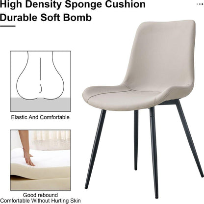 Light gray artificial leather backrest cushion dining chair, black metal legs, curved widened cushion design for more comfort, suitable for restaurants, kitchens, bedrooms, offices.(6 chairs) 0502
