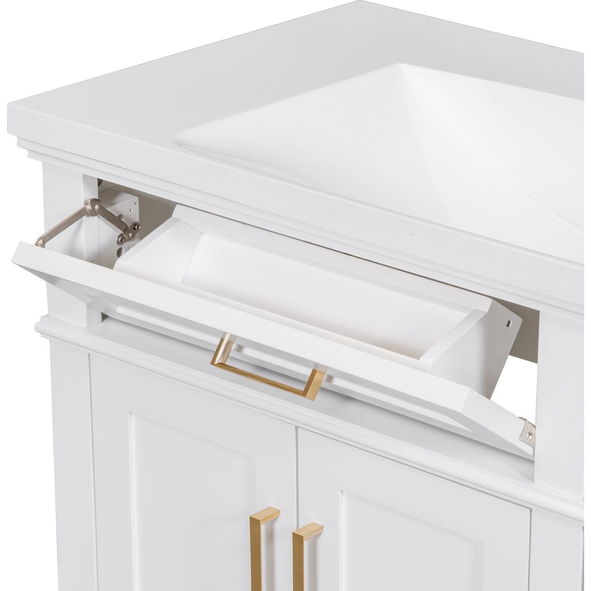 36-inch Bathroom Vanity with Resin Sink, Modern Bathroom Cabinet in White,Featuring Two Soft Close Doors and Four Drawers