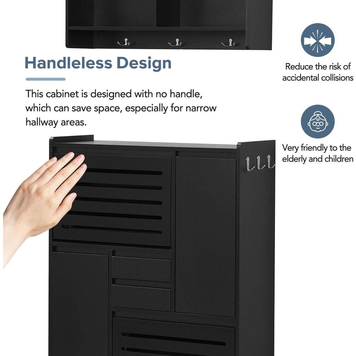 Multi-Functional Shoe Cabinet with Wall Cabinet, Space-saving Design Foyer Cabinet with 2 Flip Drawers, Versatile Side Cabinet for Hallway, Black